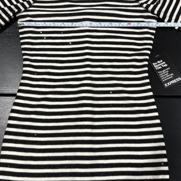 Express Black and White Striped 3/4 Sleeve Sequins Accented Mini Dress - XS - Picture 5 of 7